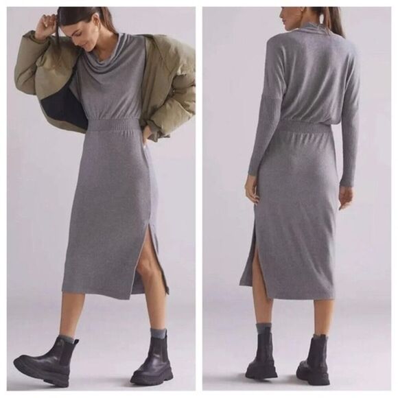 NWT Anthropologie Daily Practice Draped Cowl Neck Midi Dress Medium MSRP $120 - Picture 3 of 12